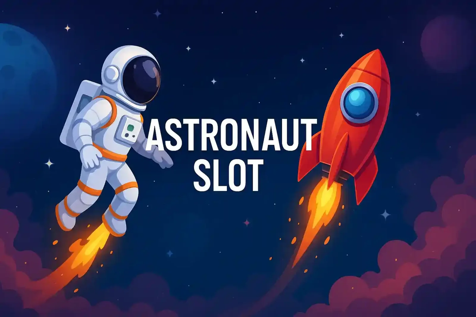Space themed slot game with astronaut and rocket ship on starry background